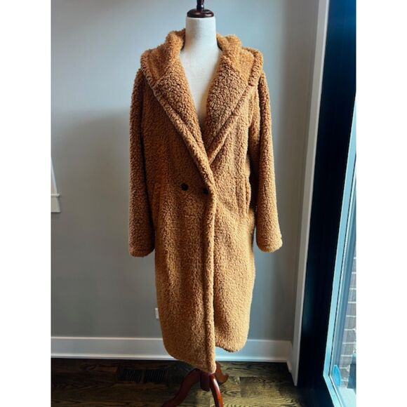 Pretty Garden Women's Knee Length Teddy Bear Fleece Coat with Hood Size L - Picture 1 of 10